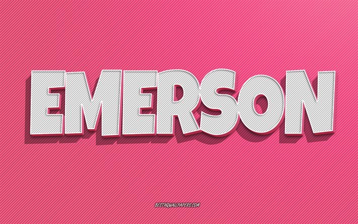 Emerson, ピンクの線の背景, 名前の壁紙, エマーソンの名前, 女性の名前, エマーソングリーティングカード, ラインアート, エマーソンの名前の写真
