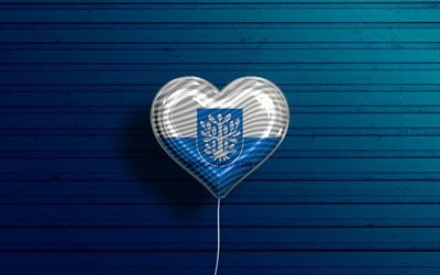 I Love Offenbach am Main, 4k, realistic balloons, blue wooden background, german cities, flag of Offenbach am Main, Germany, balloon with flag, Offenbach am Main flag, Offenbach am Main, Day of Offenbach am Main