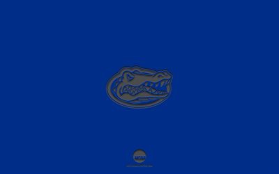 Florida Gators, bl&#229; bakgrund, amerikansk fotbollslag, Florida Gators emblem, NCAA, Florida, USA, amerikansk fotboll, Florida Gators logo