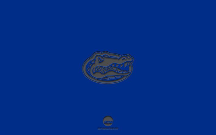 Florida Gators, fond bleu, &#233;quipe de football am&#233;ricain, embl&#232;me Florida Gators, NCAA, Floride, &#201;tats-Unis, football am&#233;ricain, logo Florida Gators