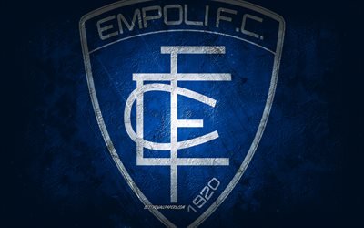 Empoli FC, Italian football team, blue background, Empoli FC logo, grunge art, Serie A, Empoli, football, Italy, Empoli FC emblem