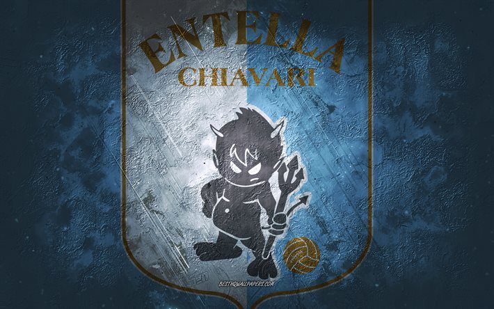 Virtus Entella, Italian football team, blue background, Virtus Entella logo, grunge art, Serie B, Chiavari, football, Italy, Virtus Entella emblem