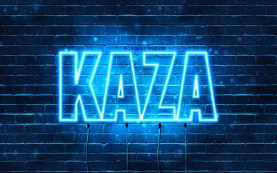 Kaza, 4k, wallpapers with names, Kaza name, blue neon lights, Happy Birthday Kaza, popular arabic male names, picture with Kaza name
