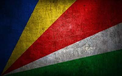 Seychellernas metallflagga, grungekonst, afrikanska l&#228;nder, nationella symboler, Seychellernas flagga, metallflaggor, Afrika, Seychellerna