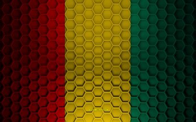 Guinea flag, 3d hexagons texture, Guinea, 3d texture, Guinea 3d flag, metal texture, flag of Guinea