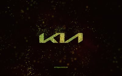 Kia glitter logo, 4k, black background, Kia logo, light green glitter art, Kia, creative art, Kia light green glitter logo