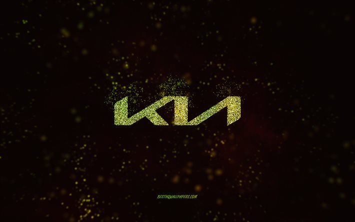 Logo de paillettes Kia, 4k, fond noir, logo Kia, art de paillettes vert clair, Kia, art cr&#233;atif, logo de paillettes vert clair de Kia