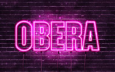 Obera, 4k, wallpapers with names, female names, Obera name, purple neon lights, Happy Birthday Obera, popular arabic female names, picture with Obera name