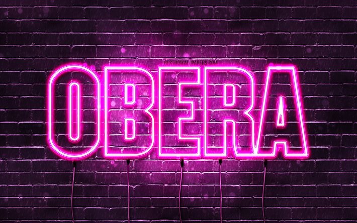 Obera, 4k, bakgrundsbilder med namn, kvinnliga namn, Obera-namn, lila neonljus, Grattis p&#229; f&#246;delsedagen Obera, popul&#228;ra arabiska kvinnliga namn, bild med Obera-namn