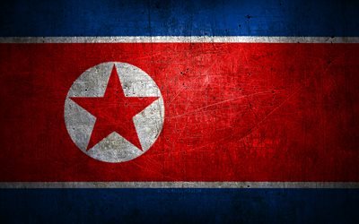 North Korean metal flag, grunge art, asian countries, Day of North Korea, national symbols, North Korea flag, metal flags, Flag of North Korea, Asia, North Korean flag, North Korea