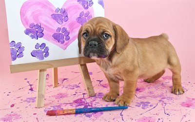 イーゼル, 塗装, ブラシ, 子犬のアーティスト