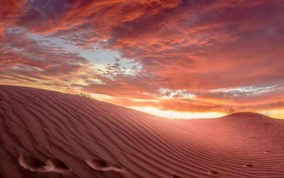 sunset, desert, sabbia, nuvole