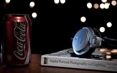 sony, book, headphones, bank, coca-cola