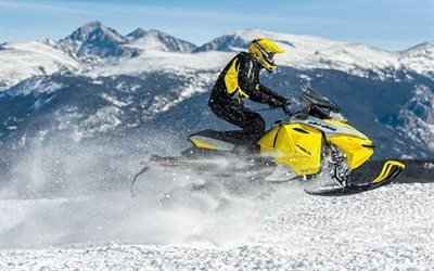 saltar, neve, snowmobile, montanhas, ski-doo mxz
