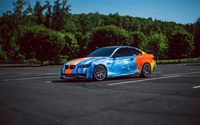 BMW M3, E92, tuning BMW, blue BMW, sports coupe
