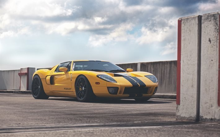 Ford GT, yellow Ford, sports car, tuning Ford GT, HRE S104