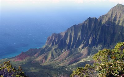 kusten, ocean, berg, Kauai, Stilla havet, USA