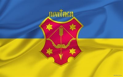 flag of ukraine, coat of arms poltava, ukraine, poltava