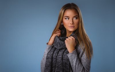 model, beautiful girl, knitted scarf, photoshoot, beauty