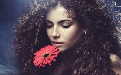 curly hair, portrait, beautiful girl
