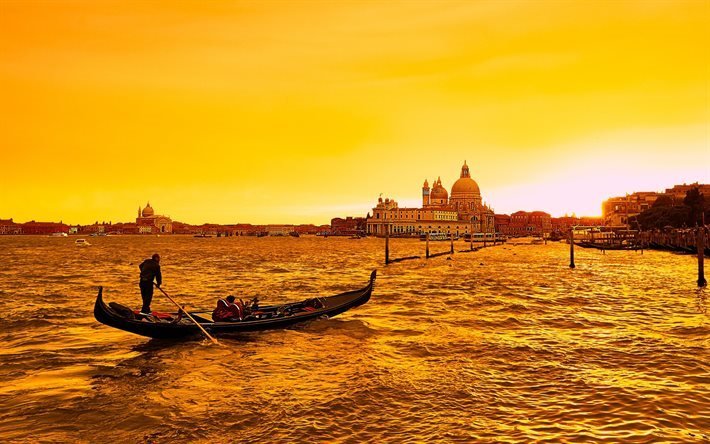 italia, venezia, citt&#224;, sunset, barca