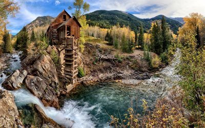 crystal mill, stones, stream, hut, colorado, crystal river, mountain river, usa