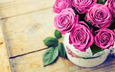 美しいバラ, ピンク色のバラ, バラ, 花瓶