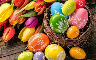 easter, colorful easter eggs, easter decorations