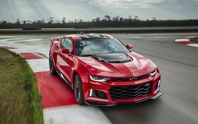 2017, red coupe, zl1, sports car, chevrolet camaro, racing track