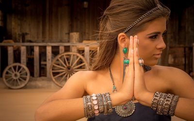 les filles, indien, maquillage, belle fille, indian jewelry