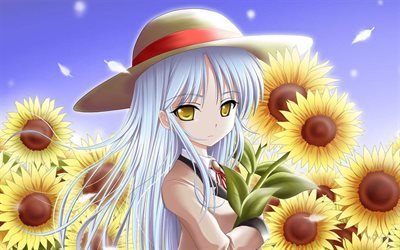 kanade tachibana, angel beats, manga, sunflowers