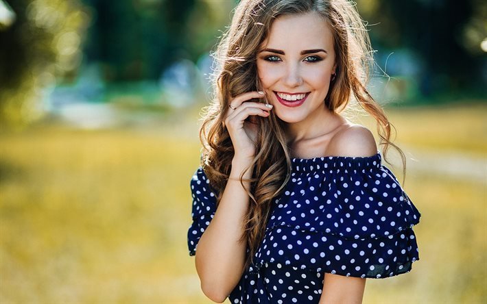 la alegr&#237;a, sonrisa, verano, hermosa chica, maquillaje