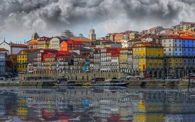 river duero, port, portugal, colorful houses, pleasure boats