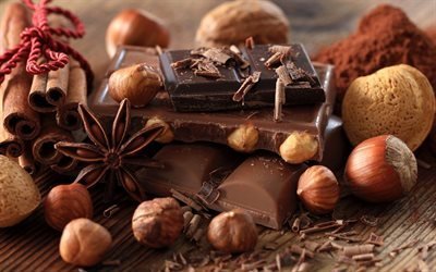 chocolate, hazelnuts, cinnamon
