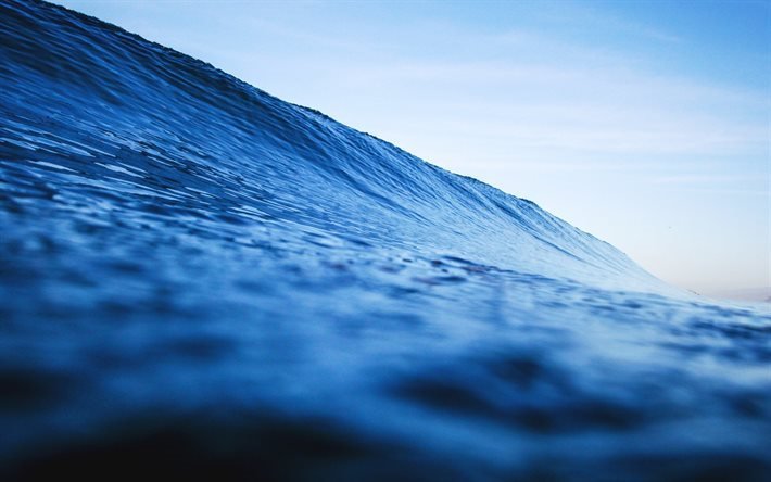 موجة ضخمة, السماء الزرقاء, المحيط, الماء, موجة
