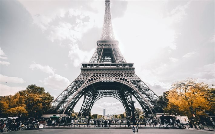 paris, les touristes, eiffel tower, tourisme, ciel