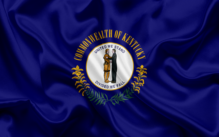 kentucky fahne, commonwealth of kentucky, flaggen von staaten, von staaten, usa, blau seide, kentucky wappen
