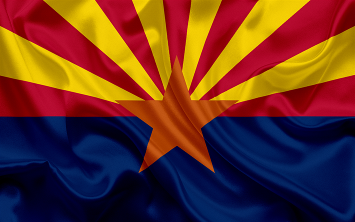 Arizona Flag, flags of States, flag State of Arizona, USA, state Arizona, blue silk