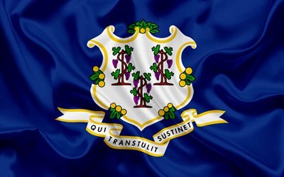 Connecticut Flag, flags of States, flag State of Connecticut, USA, state Connecticut, Blue silk
