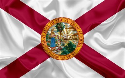 Florida Flag, flags of States, flag State of Florida, USA, state Florida, silk, Florida coat of arms