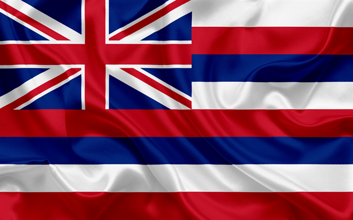hawaii flagge, flaggen von staaten, flagge state of hawai, usa, bundesland hawaii, seide, hawai wappen
