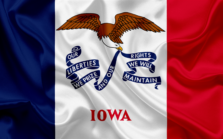 Iowa Bandeira, bandeiras dos Estados, bandeira do Estado de Iowa, EUA, state-Iowa city, seda bandeira, Iowa bras&#227;o de armas