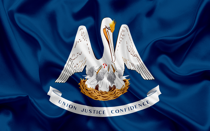 Louisiana Flag, flags of States, flag State of Louisiana, USA, state Louisiana, blue silk flag, Louisiana coat of arms