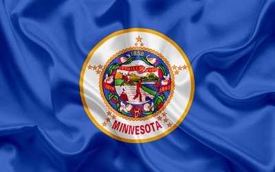 Minnesota Flag, flags of States, flag State of Minnesota, USA, state Minnesota, blue silk flag, Minnesota coat of arms