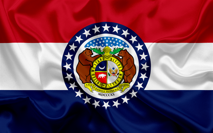 Missouri Bandeira, bandeiras dos Estados, bandeira do Estado de Missouri, EUA, estado de Missouri, seda bandeira, Missouri bras&#227;o de armas