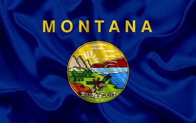 モンタナ州フラグ, フラグ状態, フラグ状態のモンタナ, 米国, モンタナ州, 青色の絹の旗を, モンタナコート武器