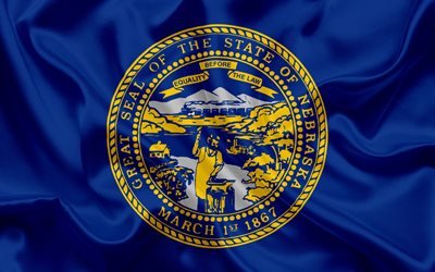 Nebraskan Osavaltion Lippu, liput Valtioiden, lippuvaltion Nebraska, USA, valtion Nebraska, sininen silkki lippu, Nebraska vaakuna