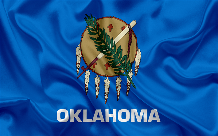 Oklahoma State Flag, flags of States, flag State of Oklahoma, USA, state Oklahoma, blue silk flag, Oklahoma coat of arms
