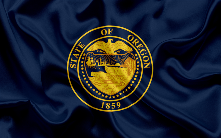 O Estado De Oregon Bandeira, bandeiras dos Estados, bandeira do Estado de Oregon, EUA, estado de Oregon, de seda azul da bandeira, Oregon bras&#227;o de armas
