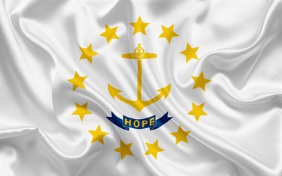 Rhode Island Bandeira Do Estado, bandeiras dos Estados, bandeira do Estado de Rhode Island, EUA, estado de Rhode Island, Seda branca bandeira, Rhode Island bras&#227;o de armas